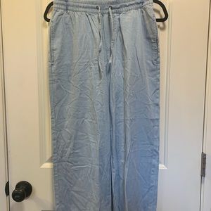 dip Wideleg Boho Drawstring Pants Light Blue